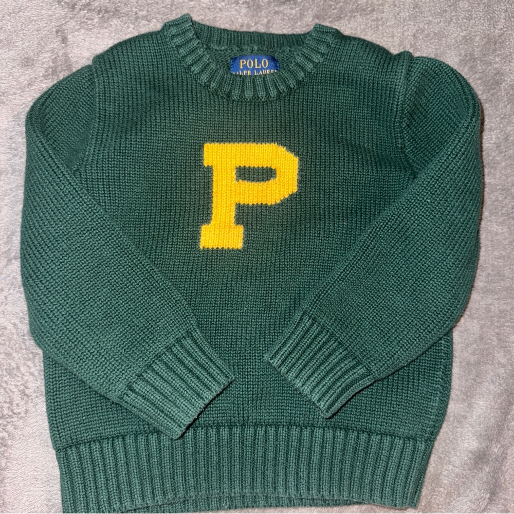 Polo by Ralph Lauren Varsity Green Sweater with Yellow Emblem